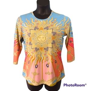 𝅺J. McLaughlin Elbow Sleeve  Multi Pastel Sunshine Top Sz Lg
